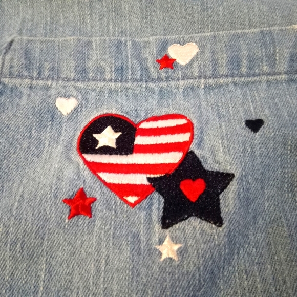 CHRISTOPHER & BANKS - Patriotic Embroidered Denim Light Wash Button Up Jacket - Picture 8 of 13